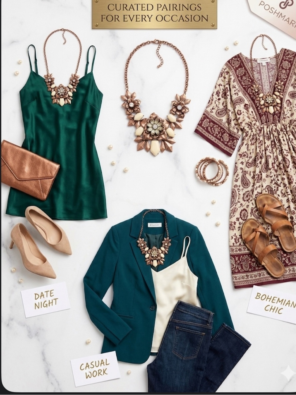 Premier Designs Gold and Cream Statement Necklace